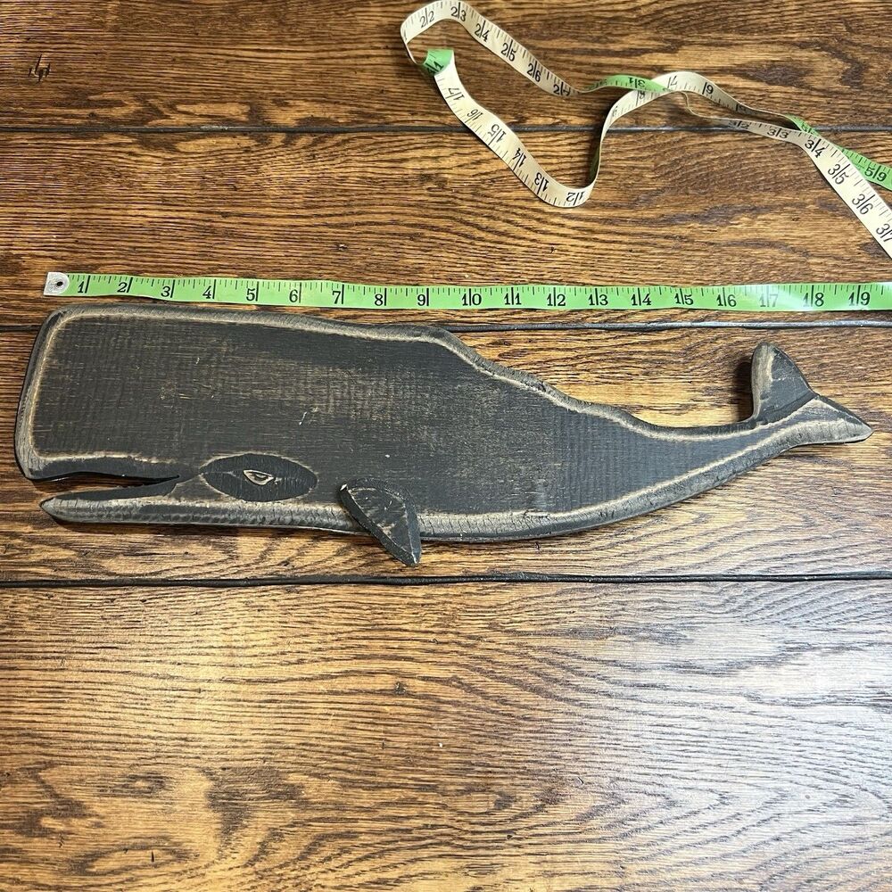 Vintage Hand Carved Wooden Whale Sign Plaque Massachusetts Nautical 20”